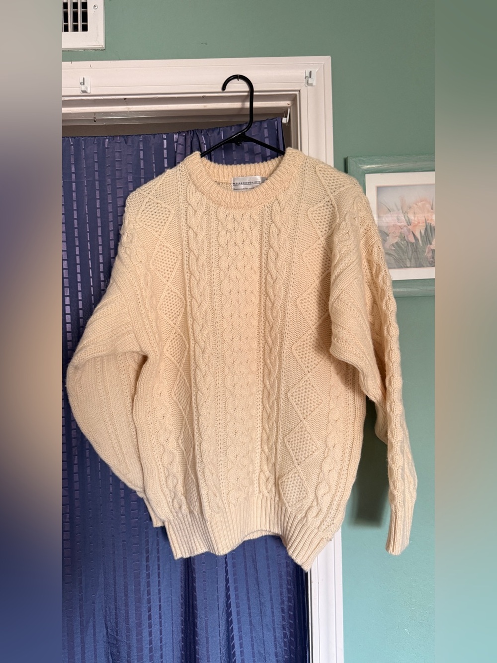 Vintage Peterborough Row Bloomingdales Pure Wool Cable Knit Sweater L Scotland